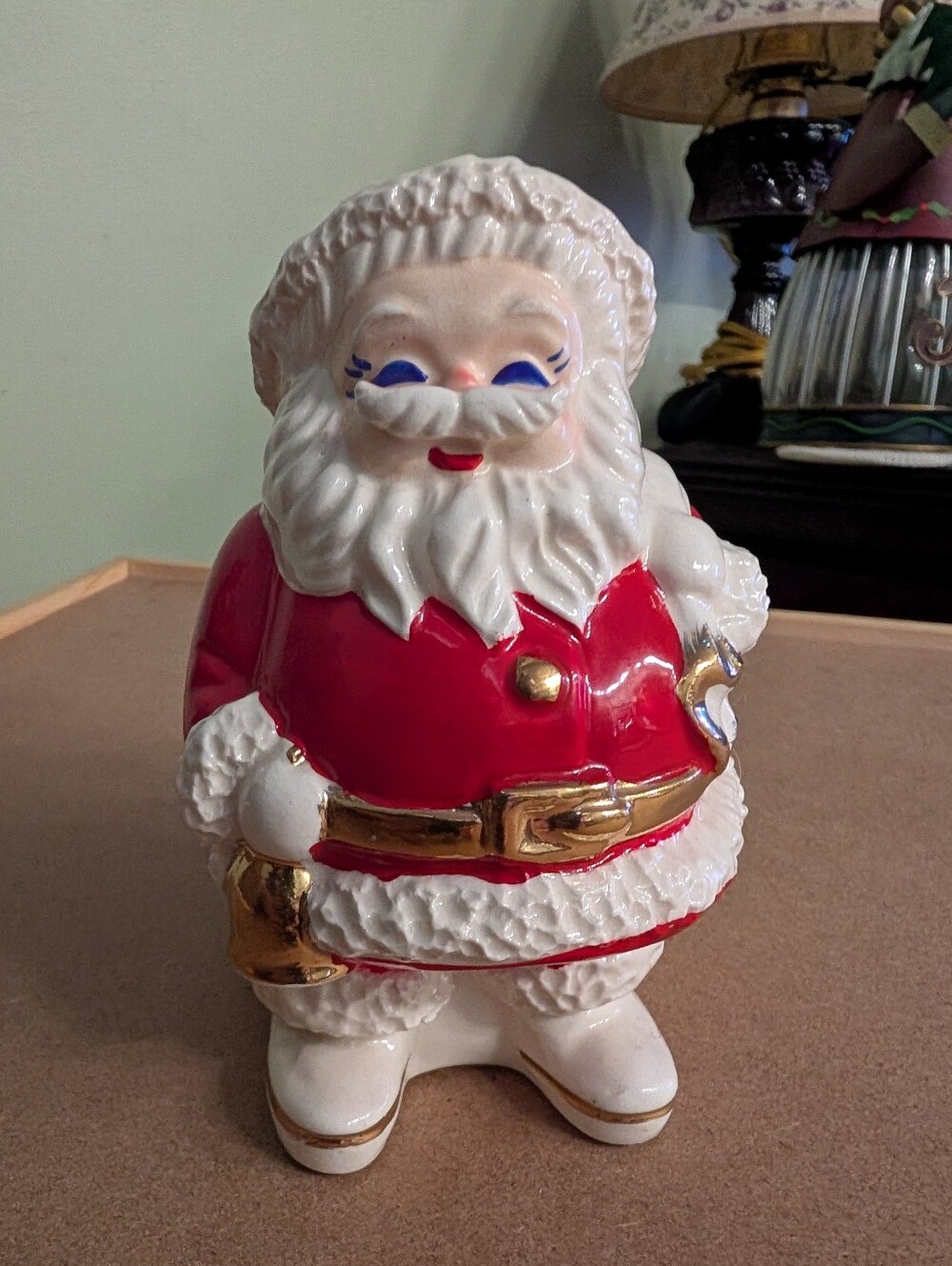 Classic Red and White Ceramic Santa Piggy Bank. No Plug